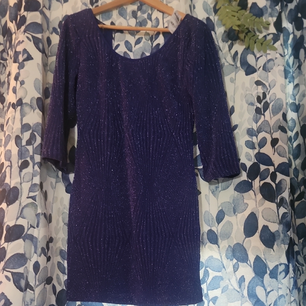 Charlotte Russe Purple Metallic Shimmer Open Back Bodycon‎ Dress Holiday L NWT